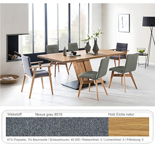 expendio Tischgruppe Massivholztisch Caesar 1 180x90 cm Eiche rustikal schwarz + Stühle Aranel Bezug Webstoff Varianten, Bezugstoff:Nexus grau