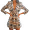 Robe Blazer à Carreaux pour Femmes Blazers à Carreaux Double Boutonnage Costume Manteaux et Vestes à Manches Longues Travail Bureau Invités de Mariage Costume Robe avec Poches