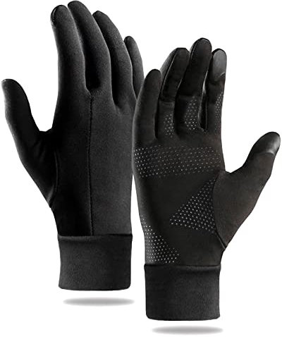 Ciomiliaro Guantes de Correr, Guantes Running, Guantes Cálidos de Invierno, Pantalla Táctil a Prueba de Viento, para Correr, Conducir, Ciclismo, Escalar (M) Negro