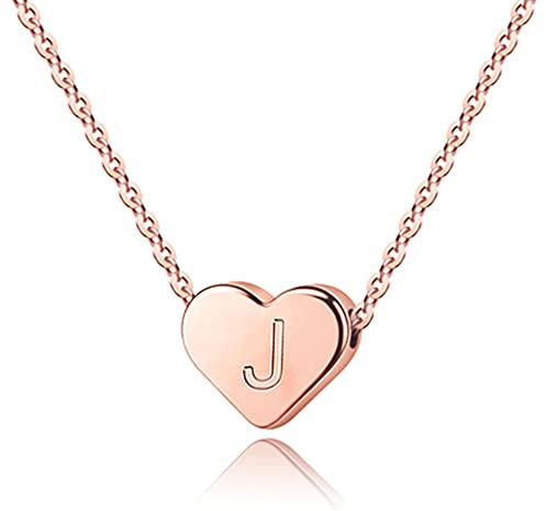 TINGN Heart J Necklace for Girls Jewelry, 14K Rose Gold Plated Heart Engraved Initial Necklace for Alphabet Jewelry Present for Little Girls Jewelry Necklaces for Teen Girls Christmas Gifts for Girls