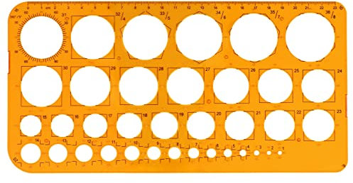 Namner Kreis Schablone Vorlage, Kreis Schablone mit 36 Kreisen, Kreis Schablonen zum Malen, Kreis Lineal für Zeichenhilfen, Quilling Schablone, Transparent Orange