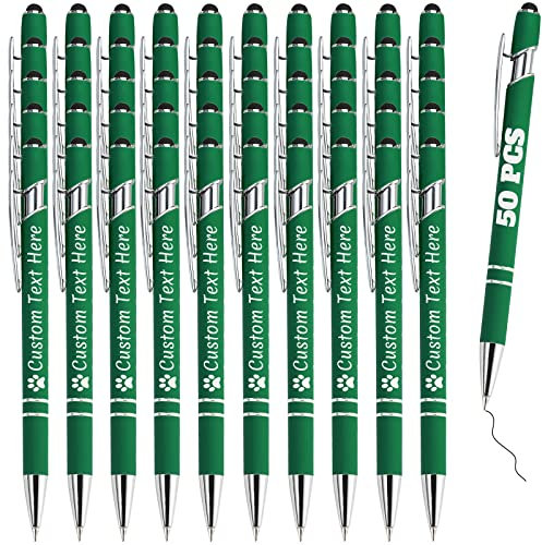 Personalisierte Stifte Bulk 50 mit Namen Benutzerdefinierte Kugelschreiber mit Stylus-Spitze Benutzerdefinierte Kostenlose Gravur Stifte Geschenke für Jahrestag,Geburtstag oder Graduierung,Dunkelgrün