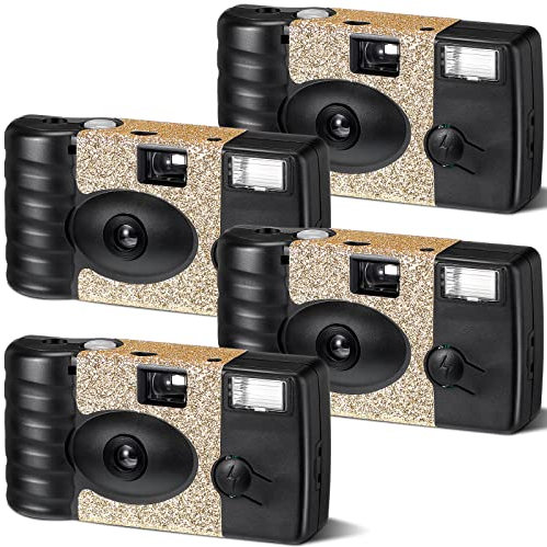 Einweg-Kamera, Einweg-Kamera, Einweg-Kamera, Einmal-Kamera für Fotografie mit Blitzfarbfilm für Hochzeit, Jahrestag, Reisen, Camp, Partyzubehör, Geburtstagsgeschenk (klassischer Stil), 4 Stück