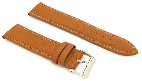 diloy Uhrenarmband aus Leder mit bison-Gravur weiße Nähte extra lang XL Sonderlänge 12mm 14mm 16mm 18mm 20mm 22mm 24mm Ref 206EL Hellbraun 22mm.