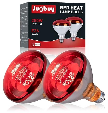 Jugbuy 250 Watt Red Heat Lamp Bulbs, Chicken Infrared Incandescent Light Bulb, Brooder Heat Lamps for Chickens, Chicks, Reptile, Pets, Coop, Poultry, Food, Bathroom, Ceiling, E26 Base - 2 Pack
