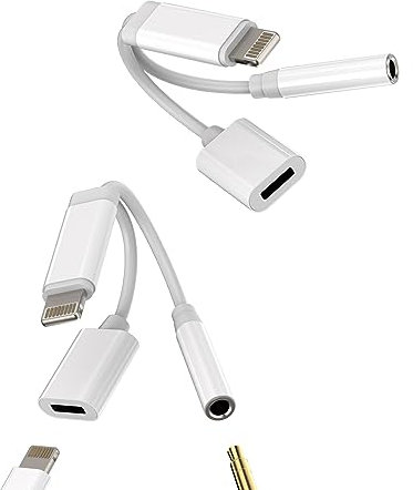 Adaptador de auriculares para iPhone 2 en 1 (juego de 2) Cable Lightning Jack a 3,5 mm con certificado Apple MFI cargador de auriculares para 14 13 12 11 Pro Max 7 8 Plus X Se Xs Ipad Air Cable Coche