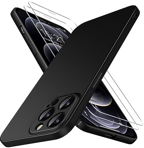 Natiiozie Ultra Dünn Handyhülle kompatibel mit iPhone 12 Pro Hülle PP Case mit 2 Stück Schutzfolie, Slim Leicht Hartschale mit Voll Kameraschutz Kratzfeste Matt Schutzhülle - Schwarz