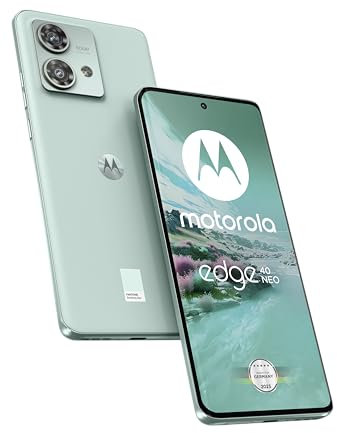 Motorola Edge40 Neo - Smartphone (pantalla 6,55 FHD+, cámara de 50 MP, 12/256 GB, 5000 mAh, Android 13) Soothing Sea, incluye cubierta protectora + adaptador para coche