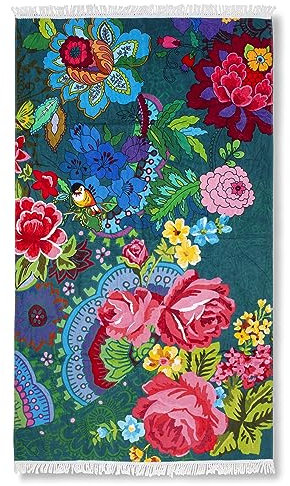 Muller Textiles Happiness Strandtuch 100x180cm Mandy Fransen Mandala Blumen Rosen rot 20038 grün