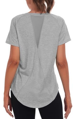 Jlowesun Sportshirt Damen Kurzarm,Leichtes Atmungsaktiv Funktions Back Mesh Sport Oberteile Damen,Rundhals Sport Top Frauen Passend für Fitness Laufshirt Yoga