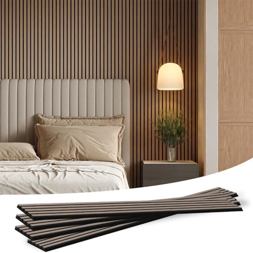 SOCBAZZAR Wood Slat Acoustic Panels for Wall and Ceiling, 3D Fluted Wood Veneer Paneling, 94.5 x 8 Each Soundpoof Wooden Slat Wall Panel - Walnut, 6 Pack