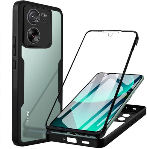 Hülle Kompatibel mit Xiaomi 13T/Xiaomi 13T Pro Handyhülle 360 Stoßfest Schutzhülle Rundumschutz Cover Case mit Eingebautem Displayschutz Robust Transparent Handyhülle für Xiaomi 13T/13T Pro, Schwarz