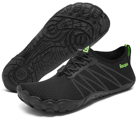 Racqua Water Shoes Mens Womens Quick Dry Barefoot Lightweight Shoes Beach Swim Slip On Hiking Pool Surfing Breathable Diving Aqua Shoes Black EU 45=UK 12.5