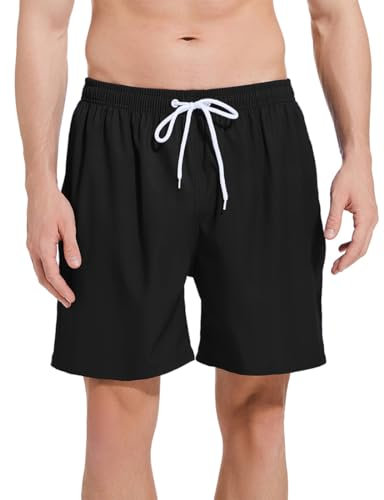 ACHTELEPHS Badehose für Herren Badeshorts Schnelltrocknend Männer Bademode Badehosen mit Tasche Reissverschluss Schwarz M