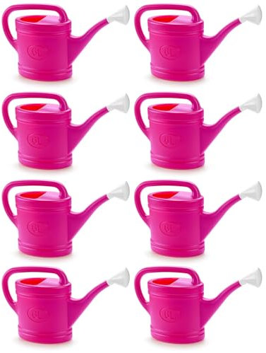 Tradineur Lot de 8 arrosoirs en plastique, capacité 6 litres, ustensiles de jardinage, arrosage, maison, balcon, terrasse, patio, couleur fuchsia