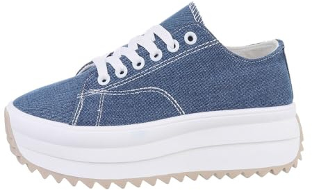Ital Design Damenschuhe Freizeitschuhe Sneakers Low, LT230-2-, Textil, Blau Weiß, Gr. 40