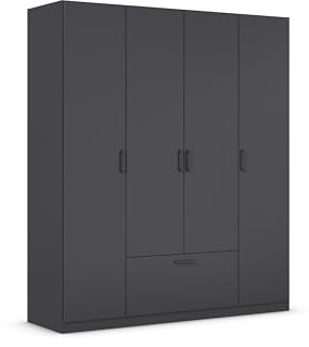 Rauch Möbel BARI, Kleiderschrank, Farbe Grau metallic, Breite 181 cm | Schrank, 4-türig, 1 Schublade, für Schlafzimmer, Kinderzimmer, Babyzimmer, Homeoffice, Garderobe, Flur