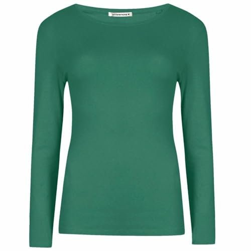 Shop Nova® Women Ladies Long Sleeve Round Neck Plain Top Stretchy Casual T Shirts Basic Slim fit Tee Tops UK Size 8-26 (Bottle Green, 8)