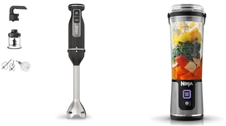 Ninja Foodi 3-en-1 Mixeur, Mélangeur et Hachoir à main, démarrage progressif, 2 vitesses de mixage & Blast Blender portable, 530 ml, couvercle résistant aux fuites et bec verseur