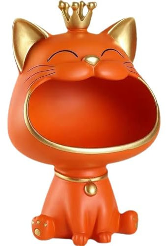 Moaobooh Katze Statue, Glückskatze Storage Sculpture, Startseite Wohnzimmer für den Eingang Lachende Katze Schlüssel Aufbewahrungsbox, Deko Katze Kleinigkeiten Storage Box (Orange)
