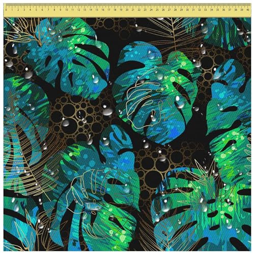 DreamRoots Segeltuch Wasserdicht - Polsterstoff Meterware 160 cm breit - Wasserabweisender Stoff 220 g/m2 600D - Markisenstoff Wasserdicht Meterware Sea Green Monstera 2M