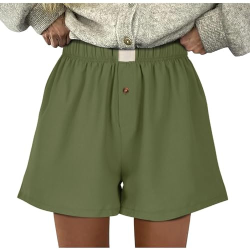 Damen Shorts Lose Sportshorts mit Taschen Sportshorts Women Laufshorts Lässige Shorts Einfarbige Lockere Shorts In A-Linie Vielseitige Jogging-Shorts Zum Abnehmen Shorts Damen Sommer Sport