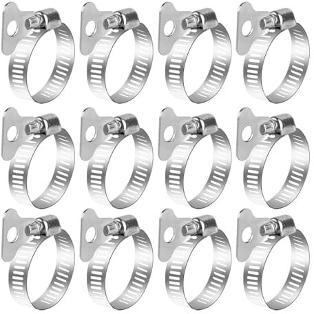 12 Pcs Hose Clamps with Adjustable Handle, Stainless Steel Jubilee Clips, Hose Clips, 22-32mm Adjustable Worm Drive Hose Pipe Clamps Pipe Clips for Flexible Gas Petrol Fuel Line Hose Pipe Tube