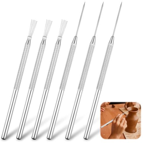6PCS Nadel Werkzeug Modellierwerkzeug Töpfernadel Clay Needle Tool Ton Keramik Töpferwerkzeug DetailWerkzeuge Edelstahl Punktierwerkzeuge Ton Werkzeug Clay Pin Sculpture Needle Dotting Tool