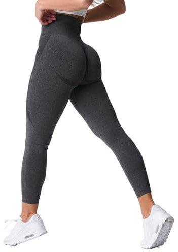 OUDOTA Leggings Damen NO Scrunch Sportleggins Blickdicht Push Up Sporthose Seamless High Waist Yoga Hose Gym Leggins für Sport & Alltag Schwarz-Grau,M