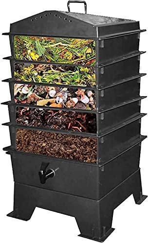 100L Compost Bins Garden, Tumbling Composter Dual Rotating Batch Compost Bin - 5 Floors Garden Composting Waste Box Recycling Storage