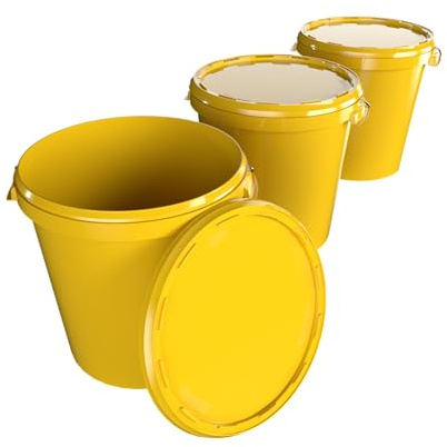 3 Eimer mit Deckel 30 Liter Made in Germany - lebensmittelecht, stabil, luftdicht - Vorratseimer für Aufbewahrung von Lebensmittel, Büromaterial, Kinderzimmer, Haushalt, Werkstatt, Gastronomie Gelb