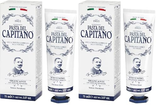 Pasta del Capitano 1905, Aufhellende Zahnpasta, Entfernt 99% der Bakterien ohne den Zahnschmelz und das Zahnfleisch zu schädigen, Aufhellende und antibakterielle Wirkung, Made in Italy, 75 ml Tube