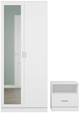SONNI 2-teiliges Schlafzimmermöbel-Set, Hochglanz, Soft-Close-Kleiderschrank mit Spiegel + Nachttisch mit 16 Farben einstellbar, Weiß