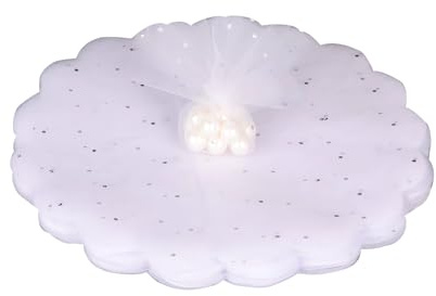 DHWEKU 60 Stück Feenschleier mit satingeprägten Kanten, Organza-Tüll, weißer Feen-Tüll, Organza, rund, Hochzeitsgeschenke, perfekt für Geschenke, DIY, Konfetti (weiß)