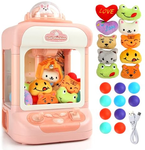 M MUNCASO Mini Claw Machine,Toys for 3-8 Year Old Kids,Claw Machine for Kids Birthday Gifts Arcade Game with Music Grabber Machine with 10 Dolls and 10 Twisted Eggs Giving Children Gift