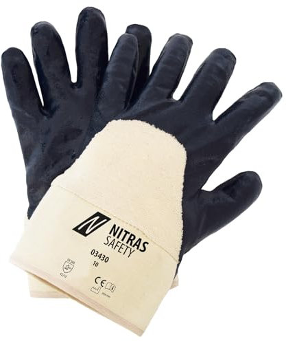 Nitras Guantes de nitrilo de algodón con revestimiento de nitrilo, color azul (código de colores: 2216), revestimiento 3/4 de lona, paquete (12 unidades)