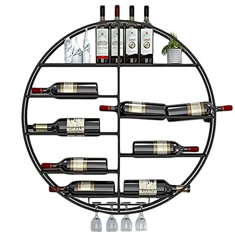 ASumPio Étagère À Vin Murale Ronde, Étagères À Verres À Pied en Métal Noir, Étagères Flottantes pour Bouteilles De Vin Et Verres, Cave À Vin en Fer Forgé pour Bar, Cuisine - 60,Black-80x11x80cm