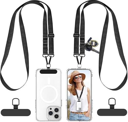 Nupcknn Handykette Universal 2 Stück, Kette zum Umhängen, Handykordel zum Umhängen, Kompatibel für iPhone, Samsung oder Alle Smartphone,Einstellbar und Abnehmbar,Schwarz und Schwarz