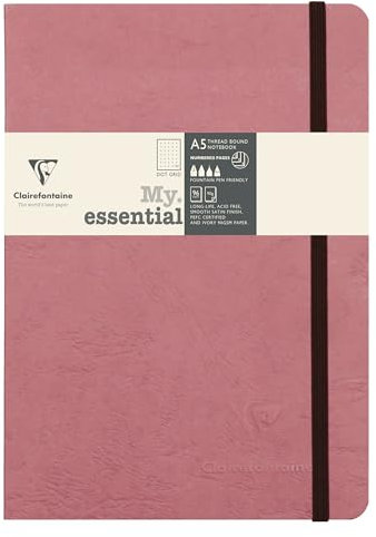 Clairefontaine 793436C - Notizbuch - Kladde My.essential, Kollektion Age Bag, DIN A5 14,8x21 cm, 96 Blatt dot elfenbein, Altrosa, 1 Stück