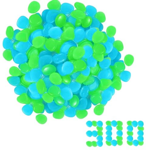 OUDQFCJ 300 Piezas Luminosas que Brillan en la Oscuridad, de Resina Fluorescente, Guijarros Decorativos, Decorativas Acuarios y Macetas, Grava de Resina(Azul, Verde)