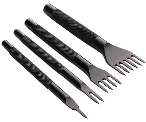 Juego De Punzones De Costura De Cuero, Herramienta De Punzonado De Tenedor De Cuero, Perforador De Cinturón Para Cuero, Cincel De Cuero, Kit De Herramientas De Mano De Trabajo Profesional, Punzón De C