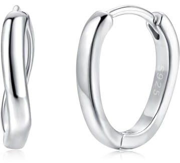 Loutade Creolen Silber 925 Klein, 925 Sterling Silber Oval Twisted Ohrringe Creolen, Hypoallergen Ohrringe Silber 925 Schlafen Knorpel Kreolen, Leicht Silber Kreis Endless Kreolen für Frauen Mädchen