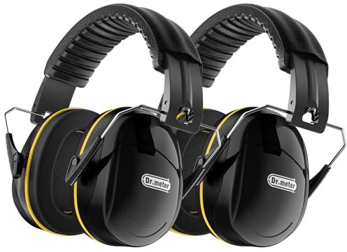 Dr.meter Hearing Protection Ear Muffs, 31dB Noise Reduction Safety Earmuffs with Adjustable Headband for Adults Kids Autism Sensory, Ear Muff for Yard Work, Mowing or Hunting Yellow Black 2 Pack