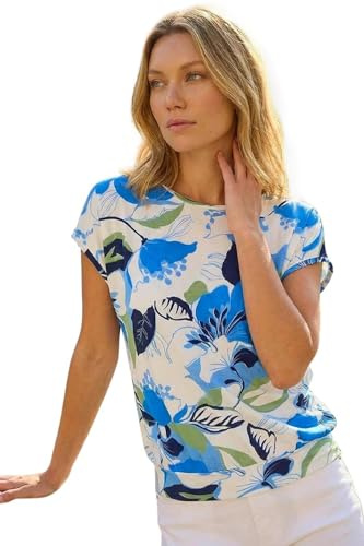 Roman Originals Snake Print Bubble Hem Top for Women UK - Ladies Spring Summer Blouson Round Neckline Comfy Soft Evening Vacation Work Party Night Out Everyday - Blue - Size 12