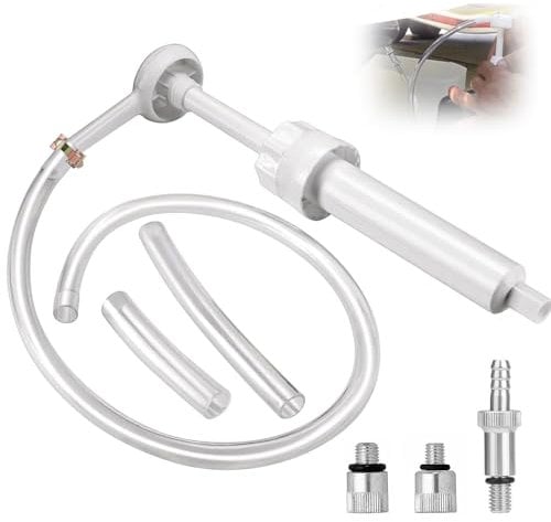 Bomba de Aceite de Transmisión para Botellas Estándar de Un Litro con Adaptadores Metálicos de 3/8, 8 mm y 10 mm, Aluminio + Plástico para la Mayoría de Motores Fueraborda (Blanco)