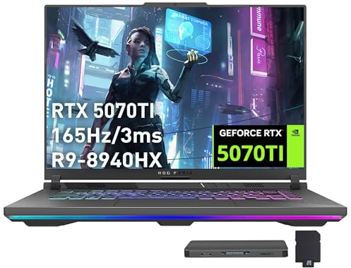 ASUS ROG Strix G16 Gaming Laptop, GeForce RTX 5070 Ti 12GB GDDR7, AMD Ryzen 9 8940HX, 16GB DDR5, SSD PCIe 1TB, tastiera retroilluminata, display WUXGA 165Hz da 16, Windows 11 Pro, grigio, set docking