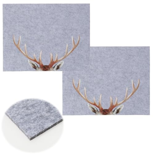 LS-LebenStil 2X Filz Tischset Platzset Hirsch-Geweih Rechteckig Hellgrau 45cm Platzdeckchen Platzmatte Motiv Set Platzdeckchen Platzmatte Tischsets Filzuntersetzer Placemats Glas Teller Untersetzer