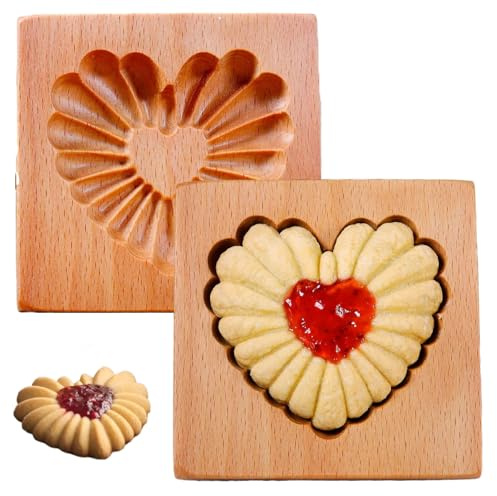 OIFAODAO, Plätzchenformen aus Holz, Kekse, Weihnachtsplätzchenformen, 2 Stück, Keksformen, 4 x 1, Herzform, Keksausstecher, Sandwich-Keks-Backformen ，Ausstechformen