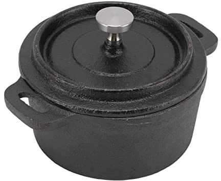 Phefop Four Hollandais, Marmite en Fonte avec Couvercle, Poignée Ergonomique, Parfait pour la Cuisson et la Cuisson Lente (Diamètre 20CM)