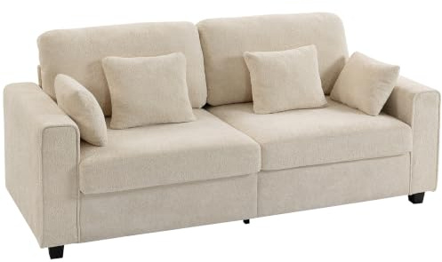 HOMCOM 3-Sitzer Sofa mit Tiefem Sitz, 4 Kissen, Couch, 211,5 cm, Beige | Bequemes Polstersofa, Strukturstoff in Samtoptik, Gepolstertes Loungesofa, für Wohnzimmer, Schlafzimmer